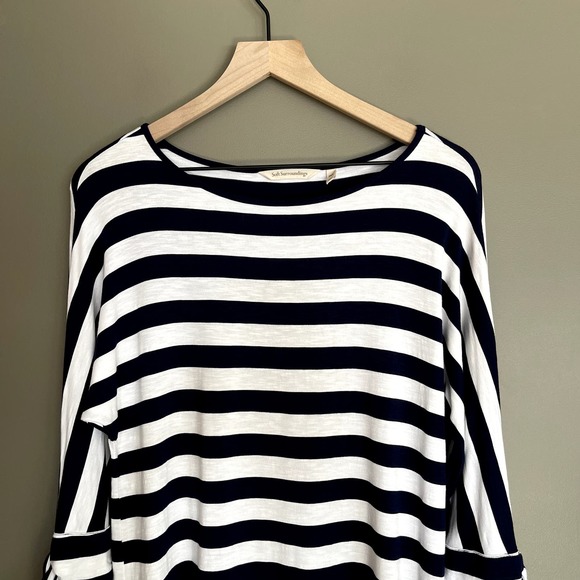 Soft Surroundings Adrift Top Striped Tee Tie Sleeve Blue White Size XSP Nautical - Picture 7 of 16